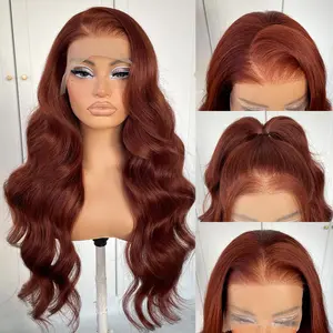 Reddish Brown Lace Front Wigs Human Hair Pre Plucked Reddish Brown Body Wave Human Hair Wig 200 Density 13X6 HD Lace Frontal Wigs Color Brown Auburn Wig Human Hair