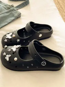 Summer New Mary Jane Holes Shoes for Women, Eva Outdoor Sweet Simple Comfortable Casual Lightweight Beach Sandals Strappy Sandal, Casual Beach Slippers, Half Strap Slippers