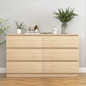 Spaco Light Wood Modern 6-Drawer Dresser for Bedroom - Wide Wood Storage Chest with Deep Drawers, Large Bedroom Organizer Furniture for Closet, Tall Dresser with Smooth Gliding Drawers
