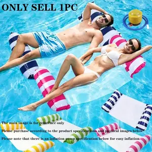Inflatable Pool Float Lounger with Bottom Mesh, Striped Design, Portable Floating Chair Bed for Travel & Swimming Pools