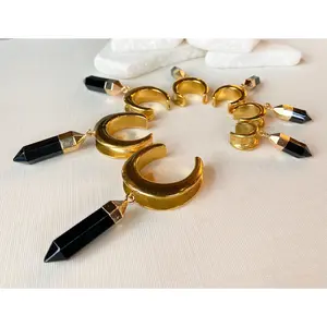 Pair of Stunning Black Hexagonal Dangle Saddle Ear Spreader -Tunnels/Plugs - Gauges 00g (10mm) thru 1" (25mm)