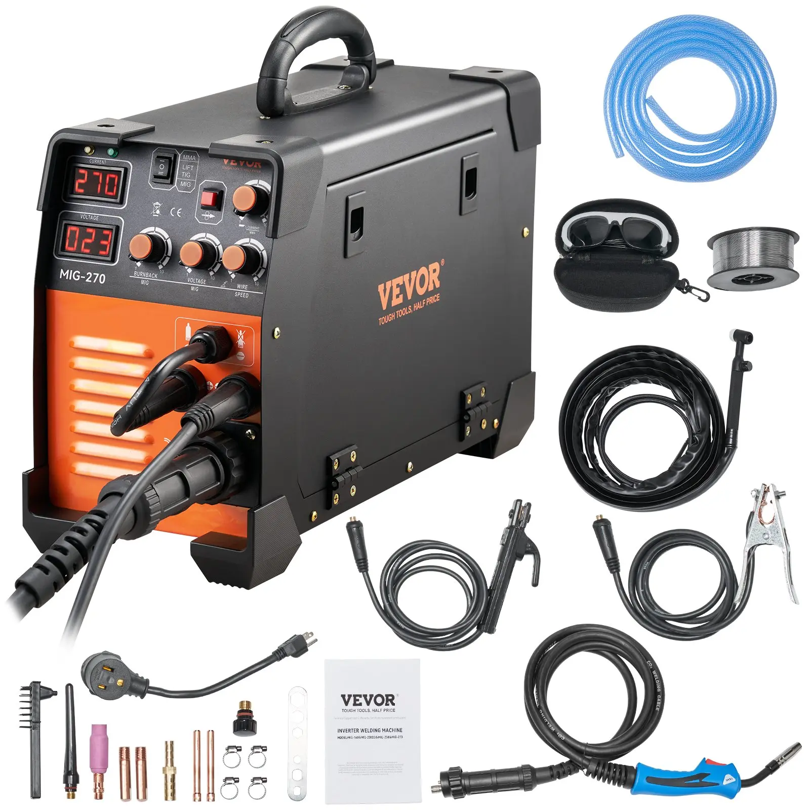 【DealsForYouDays】VEVOR MIG Welder 130-270A Flux Core Welder3 in 1 Combo MMA/MIG/LIFT TIG Welder MachinePortable MIG-130 Welding Machine IGBT InverterAutomatic Wire Feeding Welder for Stainless Steel