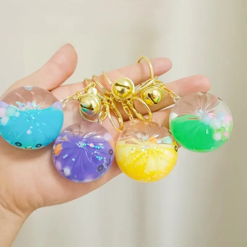 Colorful Steamed Bun Keychain with Moving Liquid Sand, Kawaii Dumpling Food Charm, Cute Realistic Baozi Pendant Key Ring, Fun Backpack and Purse Accessory, Interactive Sensory Fidget Toy, Novelty Gift for Girls Teens, Back to School Gift