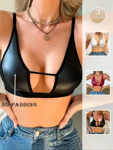 Women's Sexy Hollow Out Leather Splicing Wireless Buckle Bra Set, Comfortable, Casual & Stylish Design, Perfect for Everyday Wear