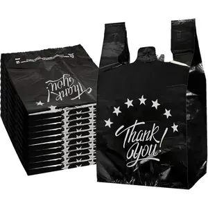 100PCS Thank you T shirt bag, Grocery shopping bag Reusable and Disposable Supermarket Bag 11''x6''x21''  Daily Use