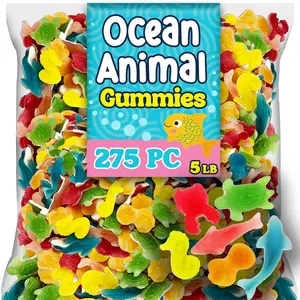 Fish Candy Ocean Gummies, 5 Lbs Bulk, Ocean Friends Sea Creatures, Assorted Flavors and Fish Shapes, Sharks, Turtles and More, Soft and Chewy Fishing Themed Candy Treat for Movie Theater, Parties