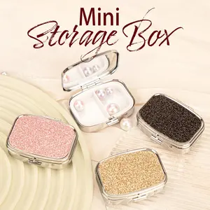 Leopard Pattern Glitter Storage Box, 2-grid Pill Organizer, Rectangle Decorative Box, Cosmetic Organizer for Pocket Purse and Travel