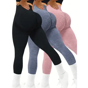 3-Pack Women's Sports Yoga Pants, Basic Solid Color Seamless High Waist Hip-Lifting Stretch Breathable Sports Leggings, Suitable for Gym, Yoga, Fitness, and Daily Exercise SPCYL016