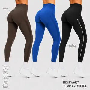 YMZFIT Women 3PCS Outer Thigh Mesh Panel Shaping Leggings, High Waist Tummy Flatten Butt Lifting Pants, Breathable Sweat Wicking Squat Proof Gym Yoga Daily Workout Leggings Bundle
