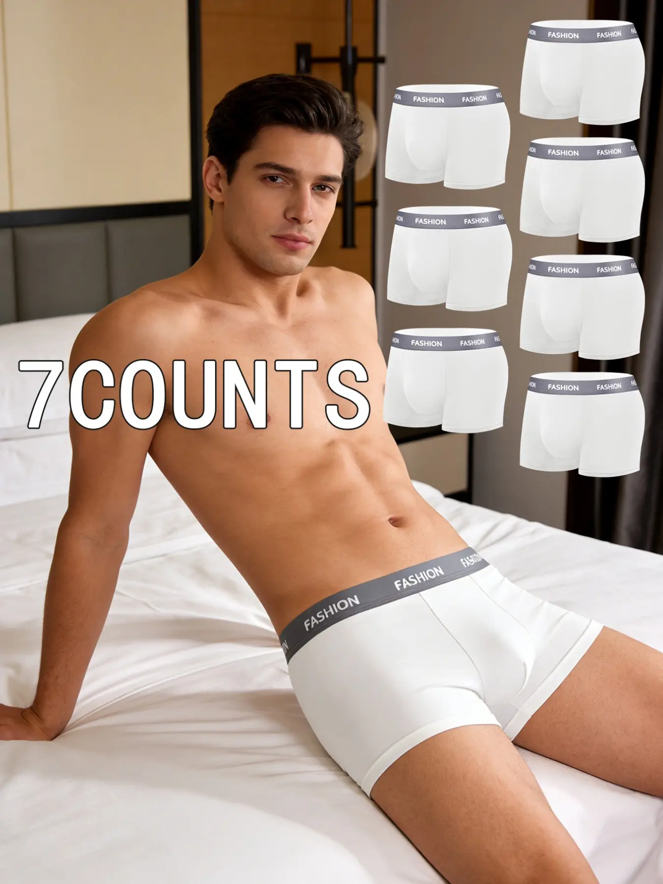 7 pcs men's solid color flat cornered underwear, Leisure the underwear, Suitable for wearing in all seasons, Men's Novel Underwear, soft, comfortable men's flat underwear, Suitable for daily home and exercise men's flat cornered underwear.