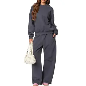 Women’s 2-piece casual outfit long-sleeved hooded top with bow print wide-leg pants set GARMENTARY