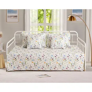 5-Piece Floral Daybed Cover Set Twin Cozy Daybed Bedding Comforter Bedspread Sets for All Season Lightweight Flower Day Bed Cover for Twin Bed with 4 Pillow Shams,39"x75"