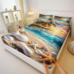 Beach Sea Star Bedding Set, Relaxing Bedroom Decor, High Elasticity Full Wrap Mattress Cover, Includes 2 Pillowcases + 1 Fitted Sheet
