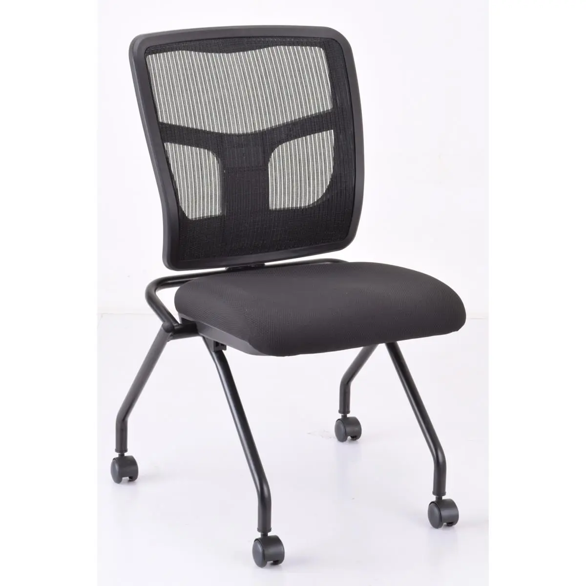 Lorell Armless Mesh Back Nesting Desk Chair - 24.7x24x37 in, Black, Ergonomic Swivel Commercial Office Furniture, Armless Desk Chair, Ergonomic Swivel Chair