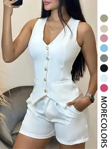 Two-piece Set Women's Solid Color Tank Top & Shorts, Casual Basic Sleeveless Top & Shorts for Daily Wear, Ladies Clothes for All Seasons, Office Siren Outfits, Womenswear