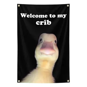 Welcome to My Crib Wall Flag, 2x3 Ft Durable Man Cave Tapestry with Brass Grommets, Funny Poster Banner for Bedroom Home Decor