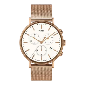 Timex Fairfield Chronograph 41mm Men's Watch - Rose-Gold-Tone/White, Round, Self-Luminous, Sleek, All-Metal, Gold-Coated Quartz Watch, Round Quartz Watches, Self-Luminous Quartz Watches