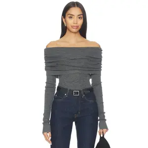 Susana Monaco Light Merino Off Shoulder Sweater in Melange Grey