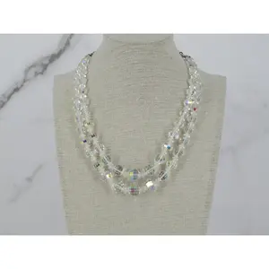 Silver Necklace With Faceted Clear Glass Beads