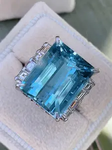 1 PC Gorgeous Blue Cubic Zirconia Gemstone Ring For Women For Wedding Engagement Party Jewelry Valentine's Day Gift Cubic Zirconia Rings