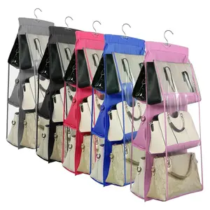 Hanging Purse Organizer with 6 Clear Pockets Closet Handbag Storage Rack