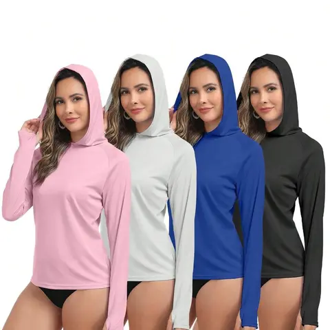 Women's 4-Piece Hooded Long Sleeve Fishing Hiking Outdoor Lightweight Shirt Gym Sweatwear Workout Tops Multicolor Regular Fit Fitness Running Tops Gym Outfits Gym Sport Hoodies Gym Shirts