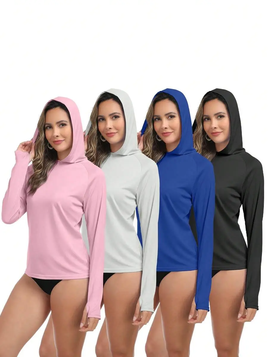 Women's 4-Piece Hooded Long Sleeve Fishing Hiking Outdoor Lightweight Shirt Gym Sweatwear Workout Tops Multicolor Regular Fit Fitness Running Tops Gym Outfits Gym Sport Hoodies Gym Shirts
