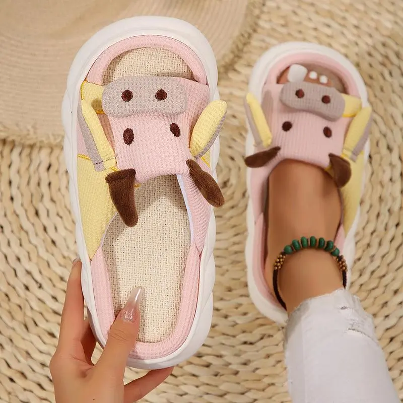 Women's 2026 Animal Shaped Fashion Slippers - Linen Fabric Indoor House Casual Slippers, 4-Season Soft Slide Shoes for Winter Warmth & Spring Freshness