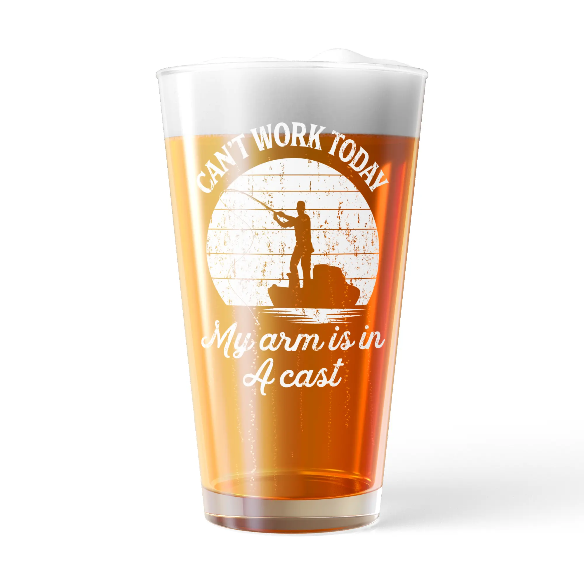 Can't Work Today My Arm Is In A Cast Pint Glass Funny Sarcastic Fisherman Novelty Cup-16 oz Funny Drinking Glasses Fishing  Funny Sarcastic  Novelty Drinking Glasses White Standard