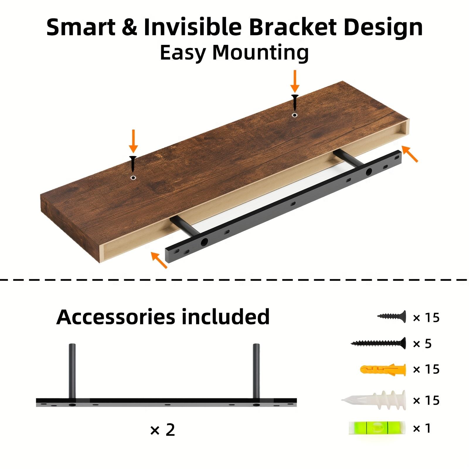 TOMNK 2/4/6pcs Floating Shelves, 15.7"/19.7"/ 22" Wood Hanging Shelf for Wall, Hanging Book Shelf for Wall Home Decor Living Room And Kitchen, Heavy Duty, Mounted Wood Shelves for Books, Bathroom, Storage Over Toilet