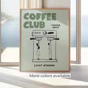 Hand Drawn Retro Coffee Club Kitchen Print - Unframed Artistic Multi-Size Border Paper, Fun Illustration, Coffee Lover Wall Decor, Aesthetic Cafe Poster, Kitchen Decor, Shipping Tube Included MR3