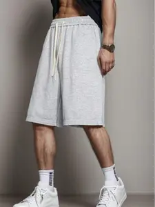 Men's Solid Color Drawstring Waist Shorts, Regular Fit Casual Comfy Breathable Shorts for Summer, Men's Bottoms for Daily Wear, Loungewear（gift）