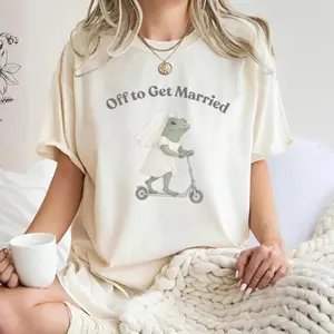 Funny Bride Shirt, Off to Get Married Frog Tee, Weirdcore Meme Bachelorette Shirt, Whimsical Wedding T-Shirt, Toad Bride on Scooter Shirt