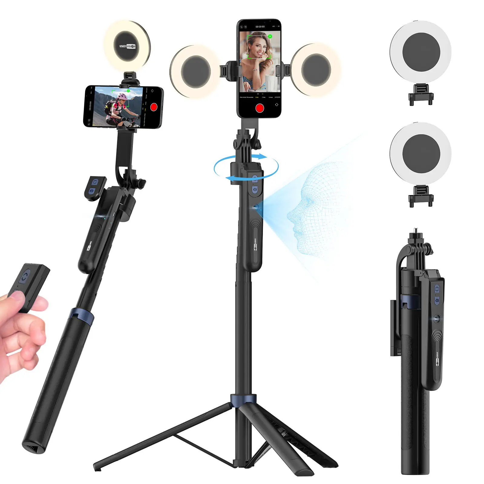 Auto Face Tracking Tripod 360 Rotation,Phone Tripod for iPhone w/Fill Light,Selfie Stick for iPhone w/Remote Control,70” Phone Holder Video Recording for Content Creators TikTok