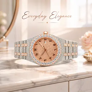 Luxurious high-end diamond wristwatch, featuring 50-meter water resistance, made of stainless steel, dazzling in appearance, with natural diamonds as gemstones