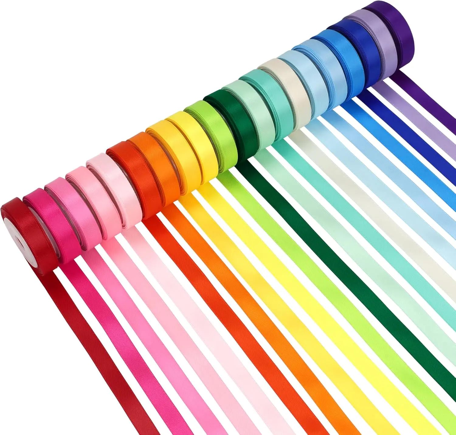 Double-Faced Rainbow Satin Ribbon Set, 3/8" x 5yd Each, 100yd Total, for Gift Wrapping, Wedding Decorations, DIY Crafts (Home & Festive Party Supplies)