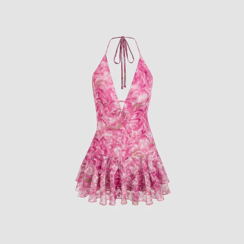 cider floral lace up corset mini dress Wedtrend Coral A-Line Halter Floor-Length Chiffon Junior Bridesmaid Dress  Flower Girl Dress Wedding Party Dress – WEDTREND main image 1