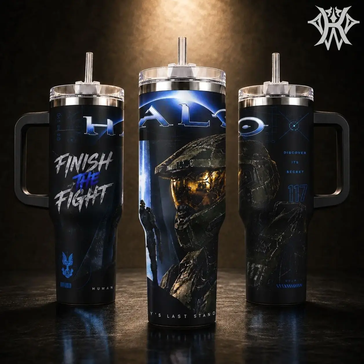 Halo Master Chief 117 Finish the Fight 40oz Tumbler with Handle 20oz Skinny Insulated Stainless Steel Travel Mug, Gaming Merch Gift for Him Men Boyfriend, Leak-Proof Water Bottle Coffee Cup Straw