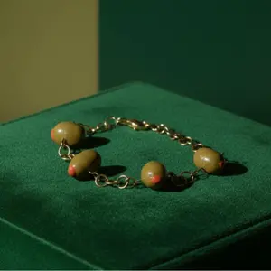 Cocktail Party Martini Olive | Clay & Gold Plated Link Bracelet