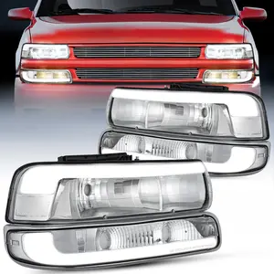 Nilight LED DRL Headlight Assembly for 1999 2000 2001 2002 Chevy Silverado 1500 1500HD 2500 2500HD 3500 Chevrolet Tahoe Suburban Replacement Headlamp Clean Lens Chrome Housing Bumper Lights Set