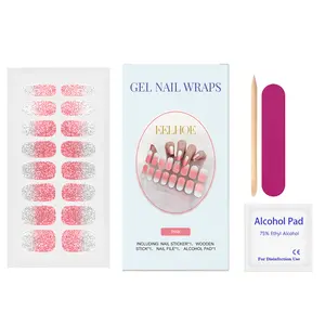 EELHOE Soft Gel Nail Sticker Set (Shiny Pink) Semi-Baked Nail Paper, Fresh And Shiny Minimalist Style Soft Nail Stickers