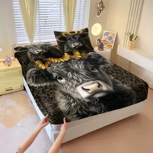 Highland Cow Printed Bed Sheet Set, 1 Bed Sheet With 2 Pillowcases (Excluding Pillow Core), Suitable For Bedrooms, Dormitories, And Guest Rooms, Suitable As Gifts And Decorations