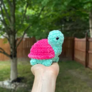 Handmade Crochet Spearmint and Hibiscus Land Turtle Plushie