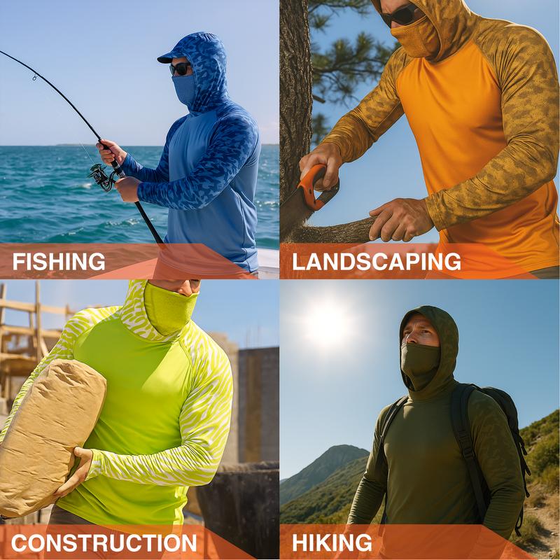 RODEEL 915 Sun Hoodie Shirts with Mask Neck Gaiter Men UPF 50+ UV Protection Raglan Long Sleeve Lightweight Quick Dry Moisture Wicking Breathable Cooling Athletic Activewear for Outdoor Hiking Fishing Boating Biking Sport Construction Roofing Landscaping RODEEL 915 Sun Hoodie Shirts with Mask Neck Gaiter Men UPF 50+ UV Protection Raglan Long Sleeve Lightweight Quick Dry Moisture Wicking Breathable Cooling Athletic Activewear for Outdoor Hiking Fishing Boating Biking Sport Construction Roofing Landscaping