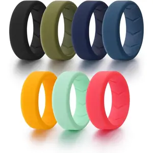 7 Pack  Wedding Bands for Men, 8mm Wide Rubber Wedding Rings,  Breathable Men's  Ring for Him, Bright Colors   Fitness Size 7-15