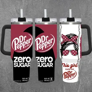 [Dr Pepper] This Girl Runs On Dr Pepper Zero 20oz & 40oz Tumbler With Handle – Kawaii Animal Stainless Steel Cup, Red Aesthetic Girly Design, Insulated Iced Coffee Travel Mug, Trendy Drinkware, Gift For Women