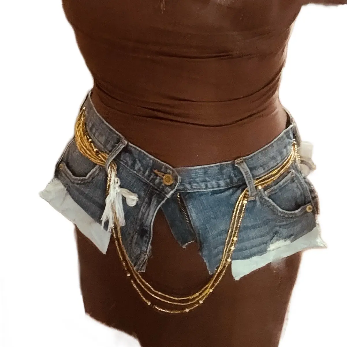 New denim belt with 2 waist beads