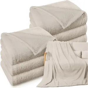 6 Pack Sherpa Fleece Throw Blankets Bulk 50"x 60" Soft Plush Wedding Throw Blankets for Couch Sofa  Sleepover Party Favor Supplies Travel Guest Room  Decor (Beige)