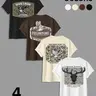 Men's Letter & Deer Print Round Neck Graphic Tee, Knit Regular Fit Casual Short Sleeve T-Shirt for Summer, Men's Top for Daily Wear, Fitted, Multicolor