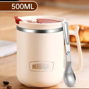 500ML Durable Stainless Steel Cup with Lid and Spoon, Anti-Drop Milk Mug, Unisex Home Water Cup, Ideal Office Coffee Cup